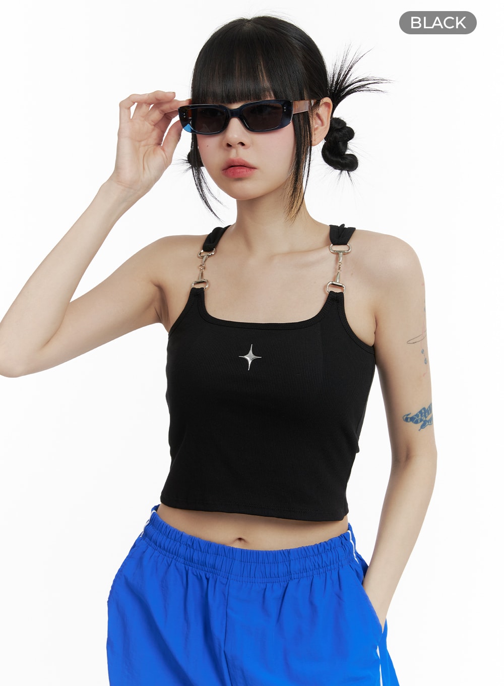 patchwork-chain-tank-top-om426 / Black