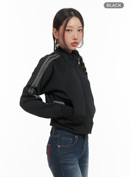 sporty-cropped-track-jacket-co402 / Black