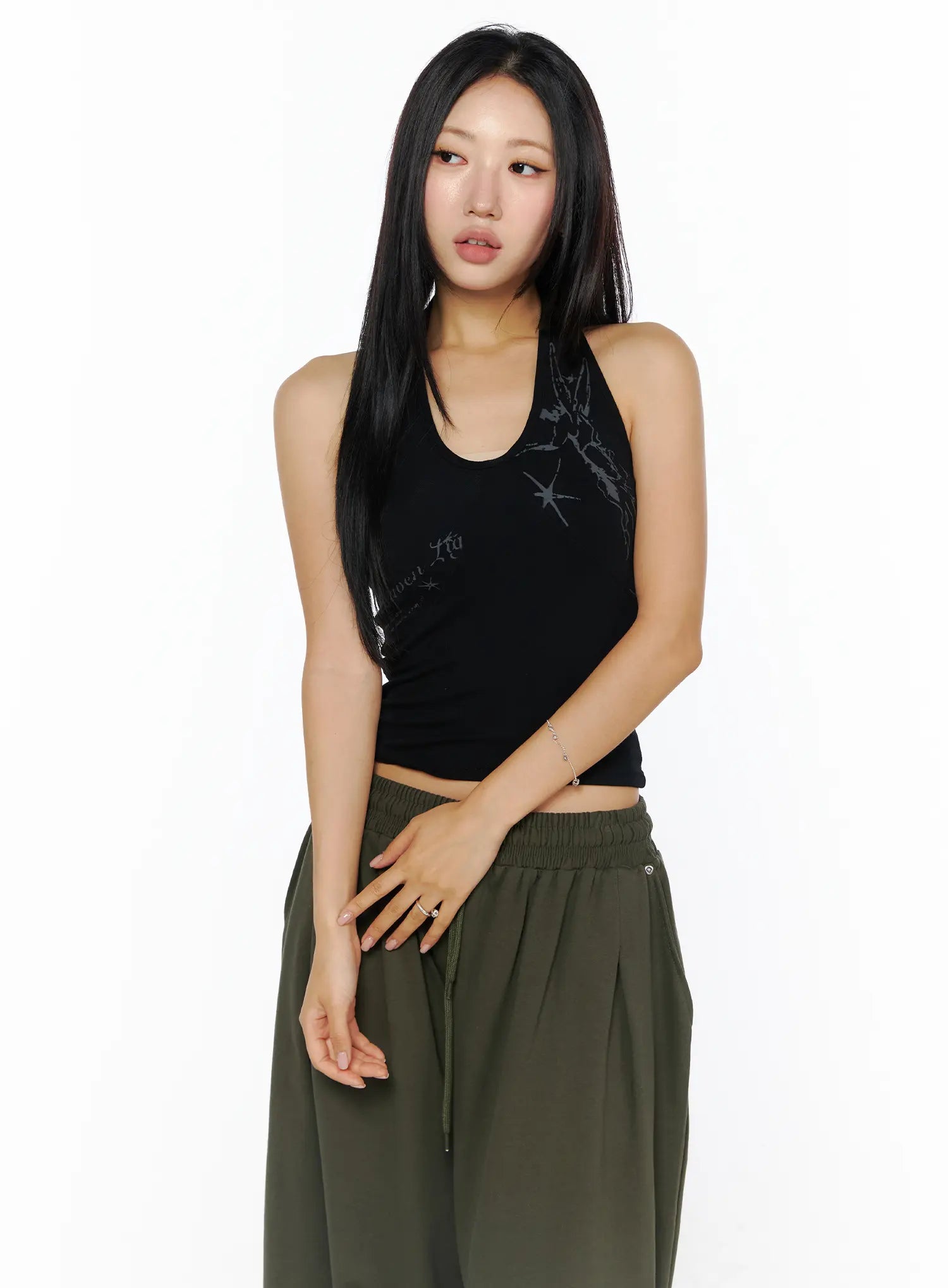 graphic-halter-neck-crop-top-cu512 / Black