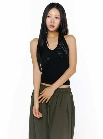 graphic-halter-neck-crop-top-cu512 / Black
