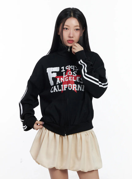 two-way-zip-up-graphic-sweatshirt-cj530 / Black
