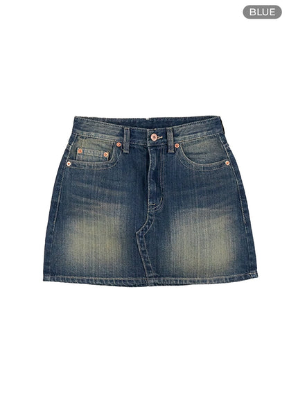 point-detail-washed-denim-mini-skirt-cs424 / Blue