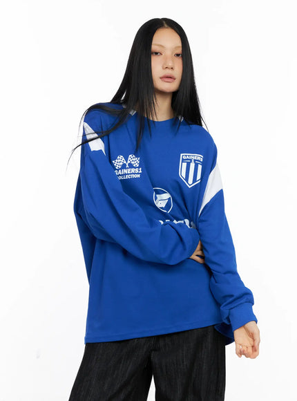 oversized-graphic-jersey-sweatshirt-cs509 / Blue