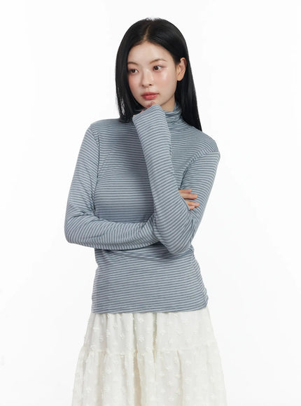 striped-turtleneck-long-sleeve-top-cj519 / Blue