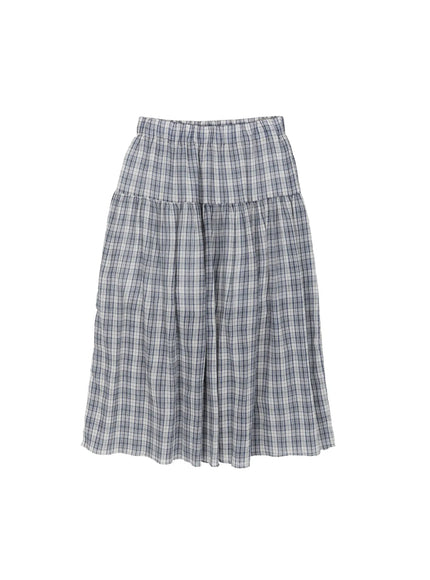 Plaid Flare Maxi Skirt CU519 in Blue, size S/M