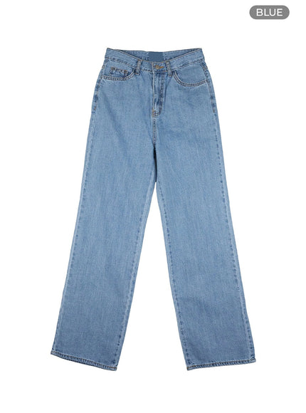 washed-straight-jeans-ou428 / Blue