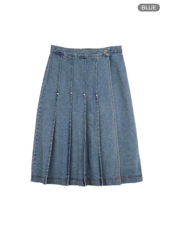 pleated-denim-midi-skirt-cy416 / Blue