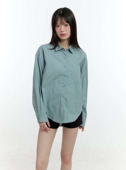 loose dress shirt women Loose-Fit Collared Button-Up Shirt CF506