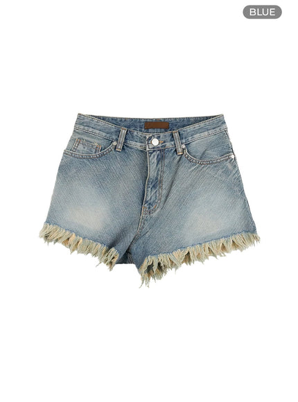 washed-distressed-denim-shorts-cl401 / Blue