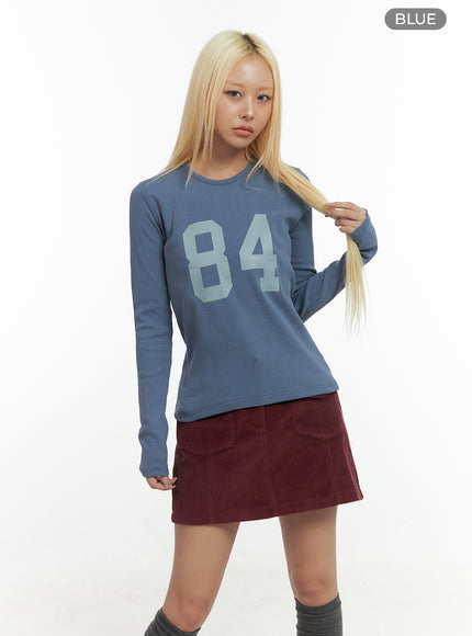 lettering-long-sleeve-crop-tee-co415 / Blue