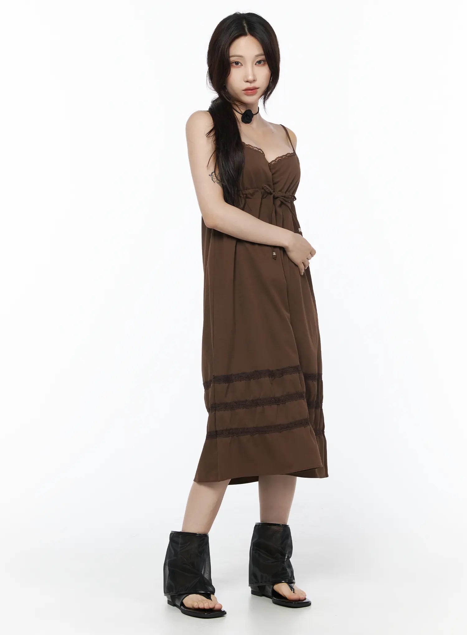 lace-frill-long-dress-cu510 / Brown