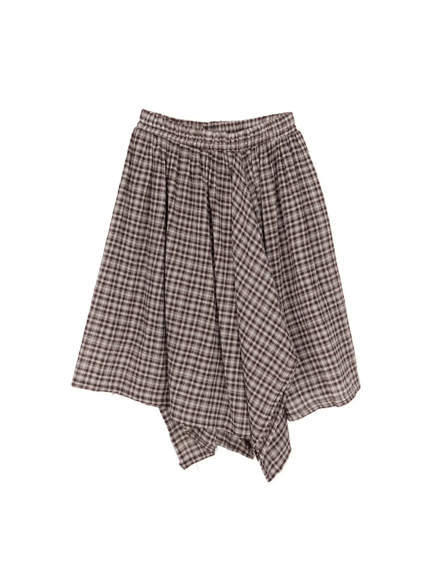 plaid-asymmetrical-midi-skirt-cm524 / Brown