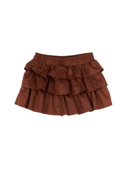ruffled-tiered-mini-skirt-cn526 / Brown