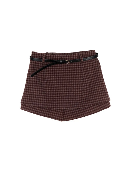 checkered-mini-skirt-cj507 / Brown