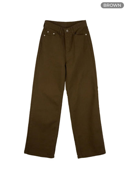 cotton-solid-wide-leg-pants-os423 / Brown