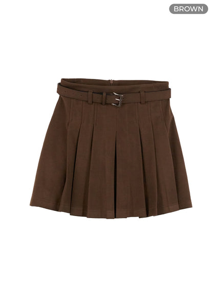 pleated-a-line-mini-skirt-oo407 / Brown