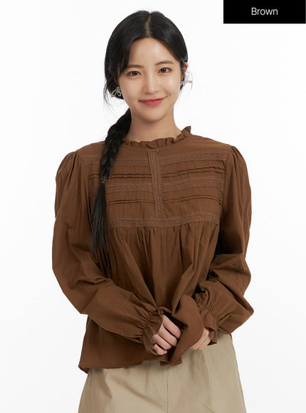 frill-lace-blouse-of419 / Brown