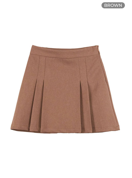 pleated-solid-mini-skirt-oo416 / Brown