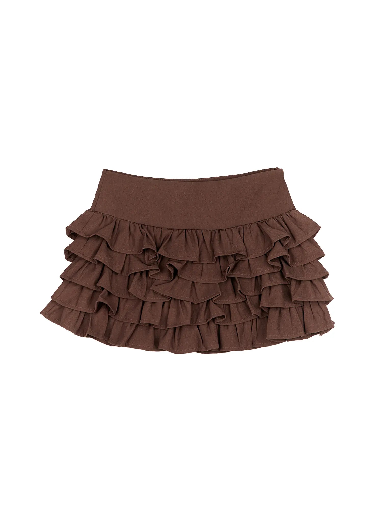 tiered-ruffle-mini-skirt-cn512 / Brown