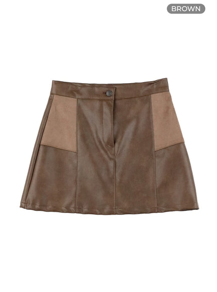 suede-mixed-texture-mini-skirt-ca415 / Brown