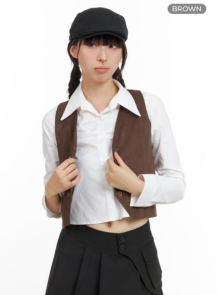 button-suede-vest-cg419 / Brown