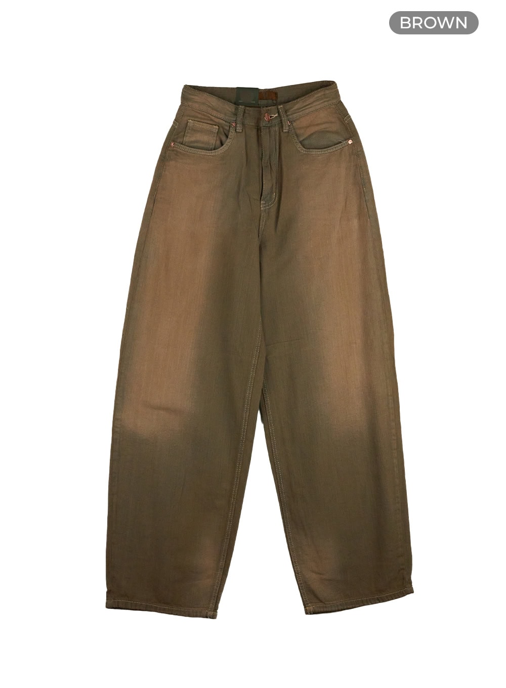 Vintage Washed Denim Baggy Pants CU420 in Brown, size L