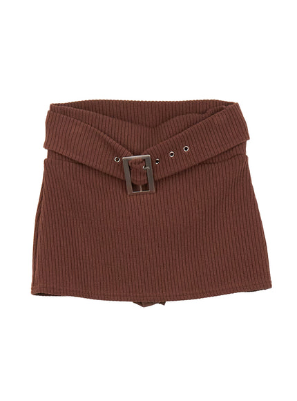 belted-slim-fit-mini-skirt-cj507 / Brown