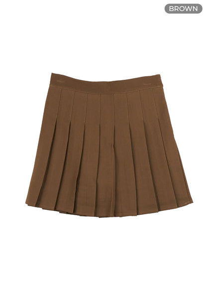 solid-pleated-mini-skirt-og428 / Brown