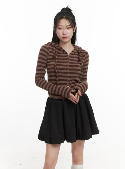 striped-zip-up-hooded-jacket-cj516 / Brown