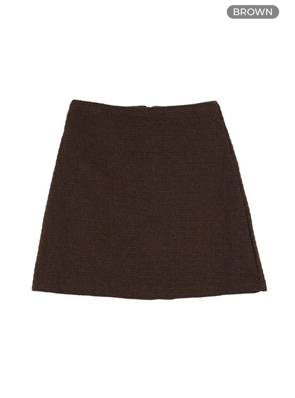 vintage-wool-tweed-mini-skirt-os411 / Brown