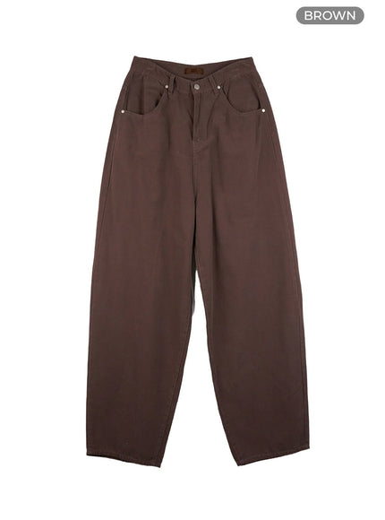 solid-cotton-wide-leg-pants-co415 / Brown