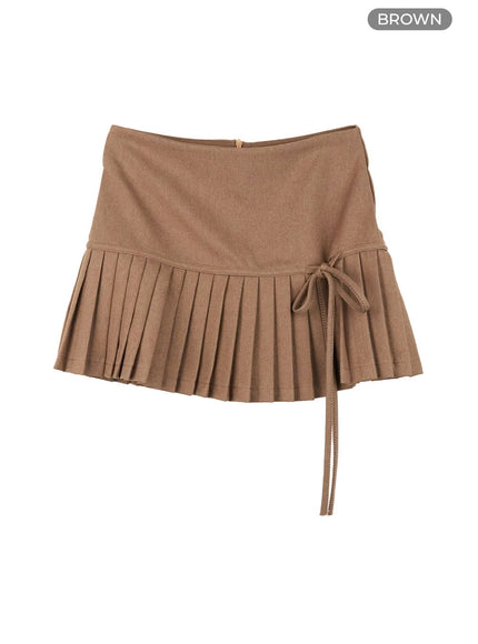 ribbon-half-pleated-mini-skirt-ol430 / Brown