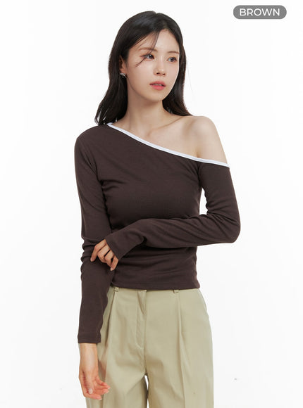 one-shoulder-slim-fit-tee-oa419 / Brown