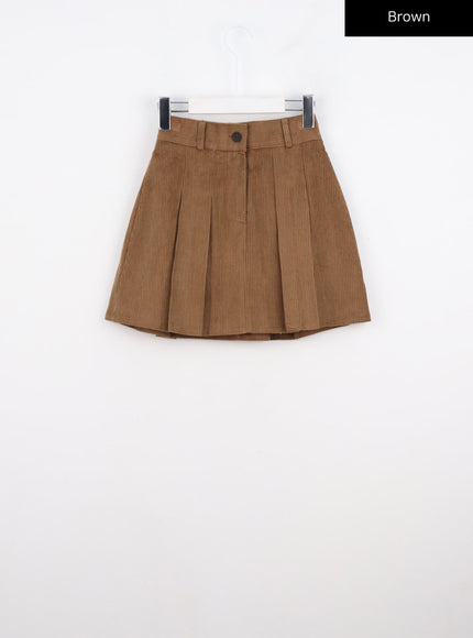 corduroy-pleated-mini-skirt-co330 / Brown