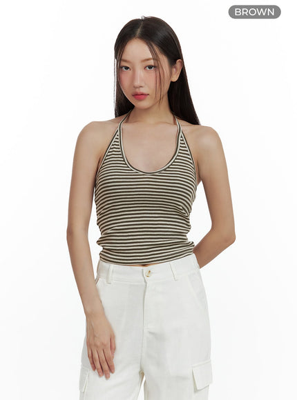 stripe-halter-crop-top-cu420 / Brown