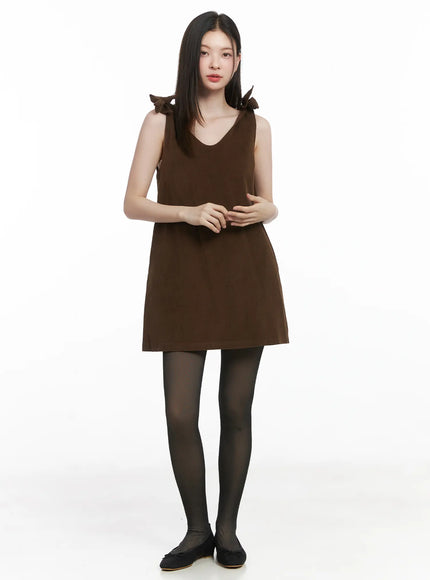 velvet-bow-detail-mini-dress-cj506 / Brown