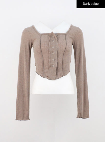 long-sleeve-square-neck-crop-tee-cn303 / Dark beige