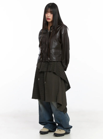 asymmetric-layered-midi-skirt-cd522 / Dark beige