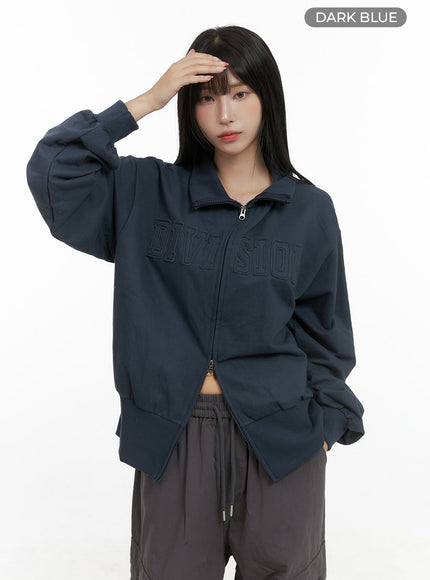 lettering-patch-zip-up-jacket-cs403 / Dark blue
