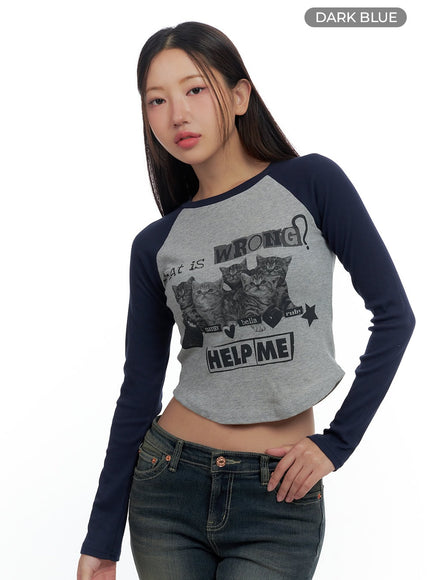 graphic-raglan-cotton-crop-top-cs424 / Dark blue