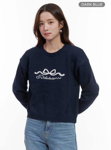 ribbon-graphic-knit-sweater-oo421 / Dark blue