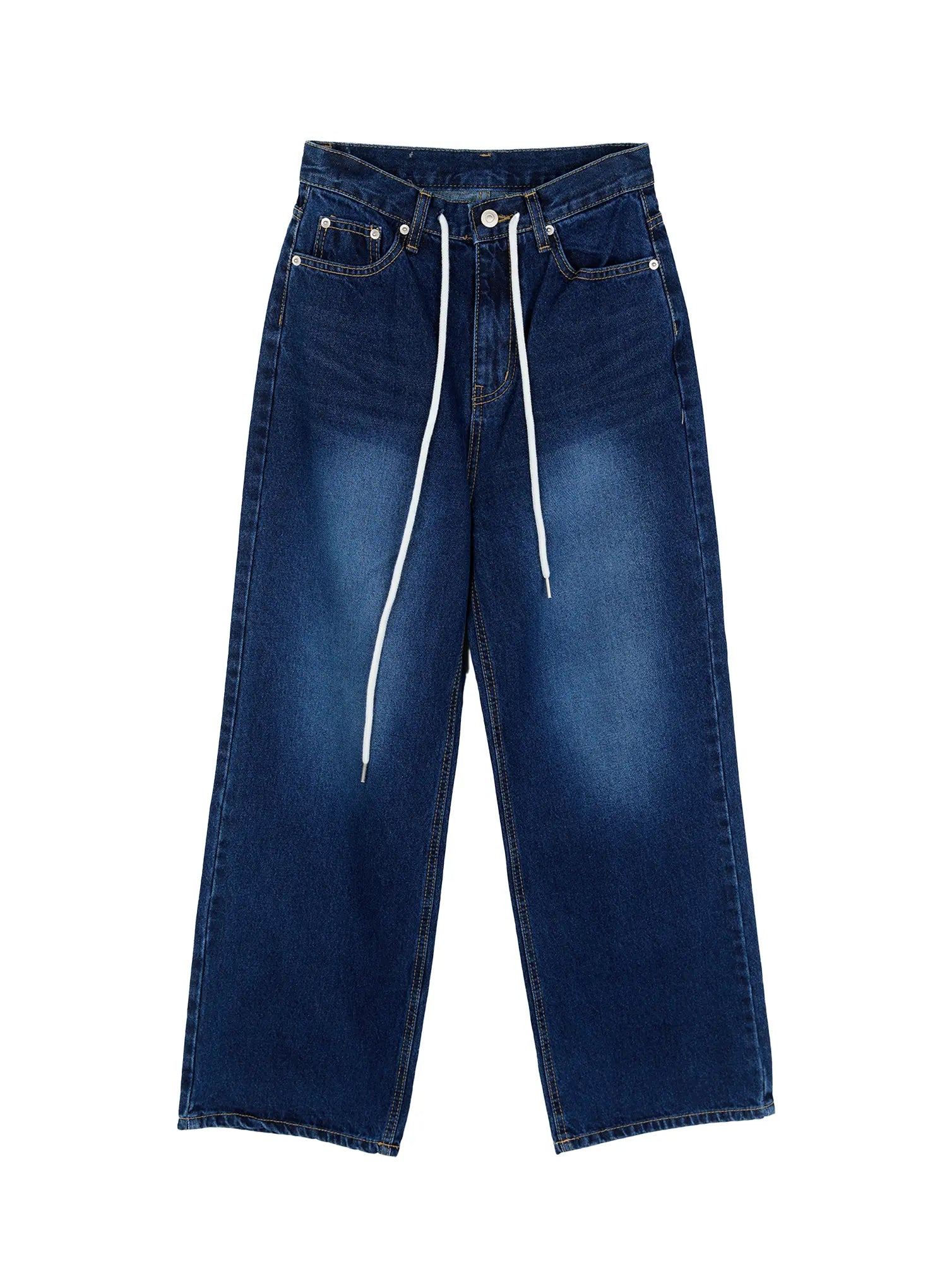 High-Waist Wide-Leg Drawstring Jeans CG513 in Dark blue, size L