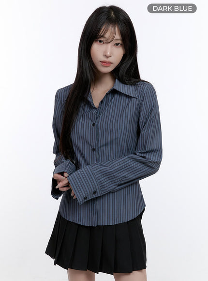 stripe-button-up-collared-shirt-co418 / Dark blue