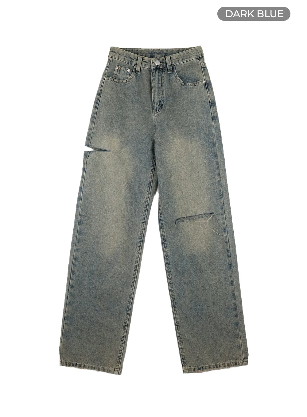 Cut Out Washed Straight Jeans OM421 in Dark blue, size 1XL