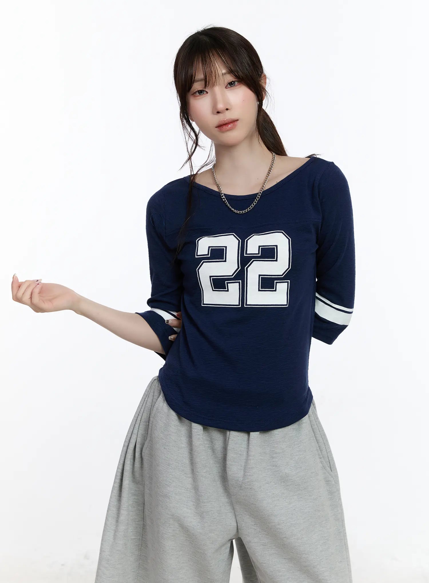 casual-numeric-print-boatneck-top-ca503 / Dark blue