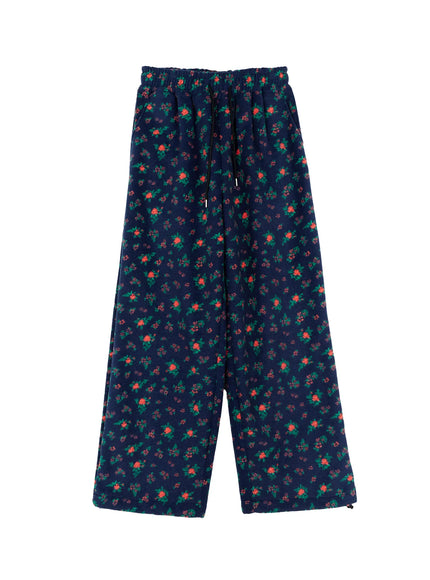 floral-fleece-wide-leg-pants-cd514 / Dark blue