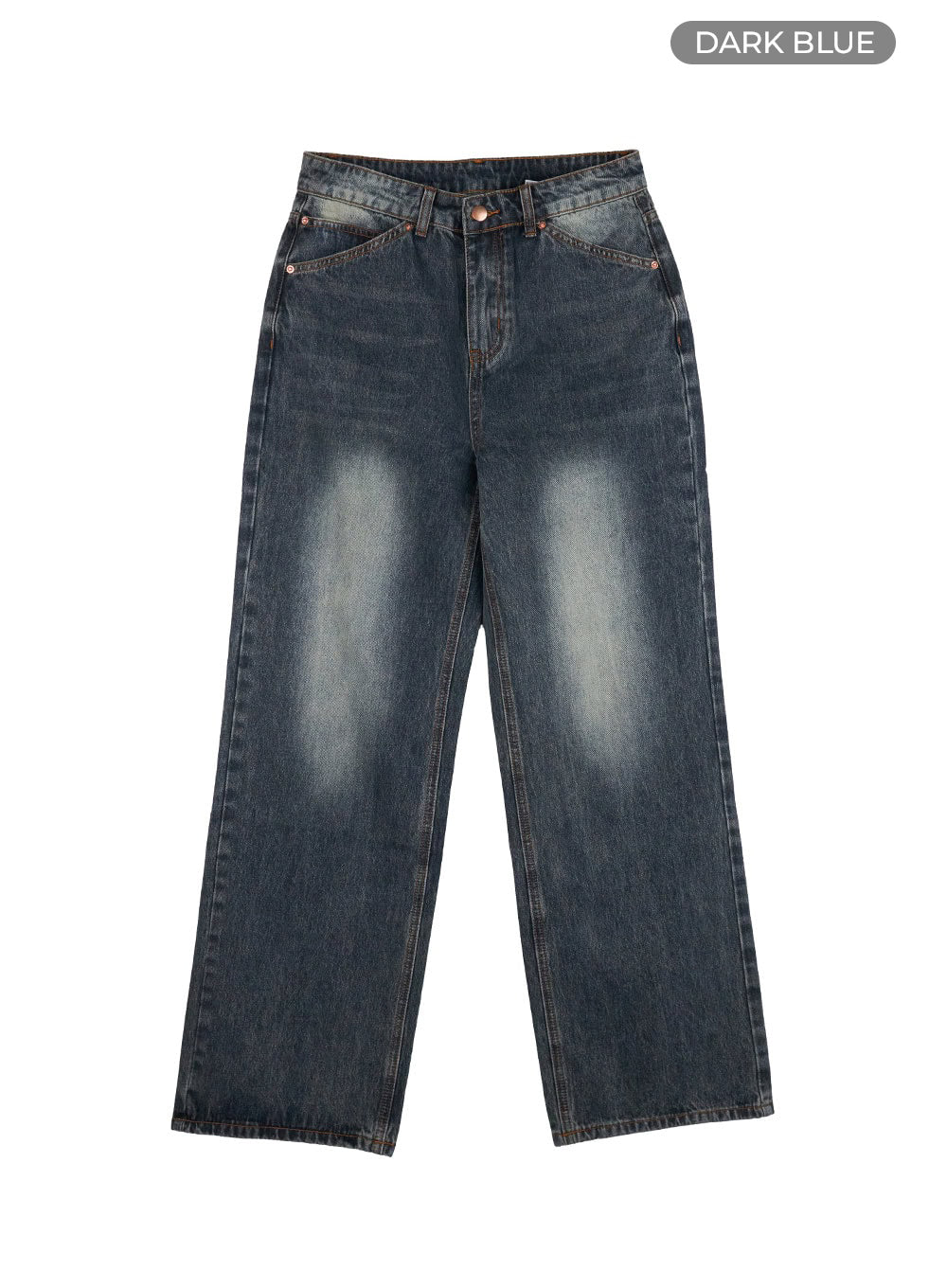 Mandy Washed Cotton Wide Leg Jeans OO401 in Dark blue, size L