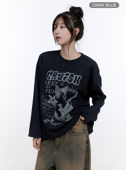 oversized-graphic-long-sleeve-t-shirt-co418 / Dark blue