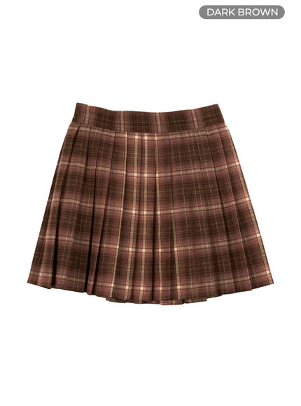 tartan-pleated-mini-skirt-oo421 / Dark brown