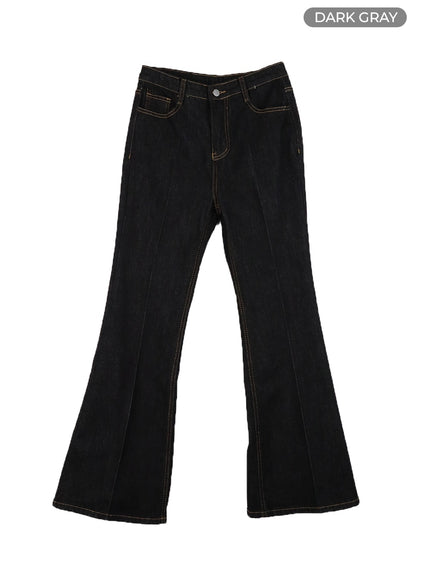 solid-semi-flared-jeans-om419 / Dark gray